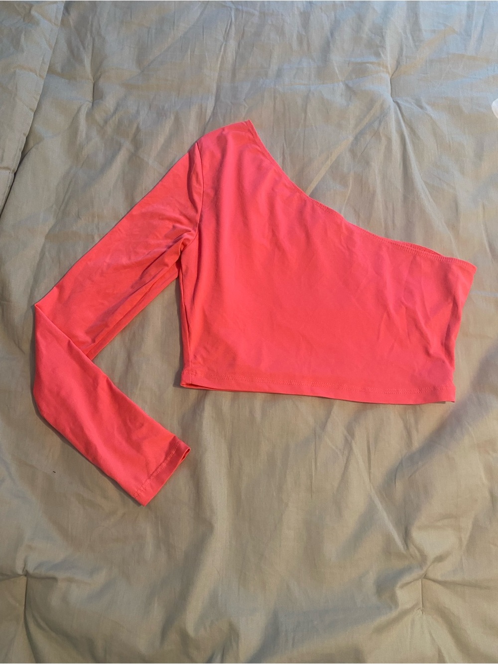 Neon Pink One-Shoulder Long Sleeve Crop Top